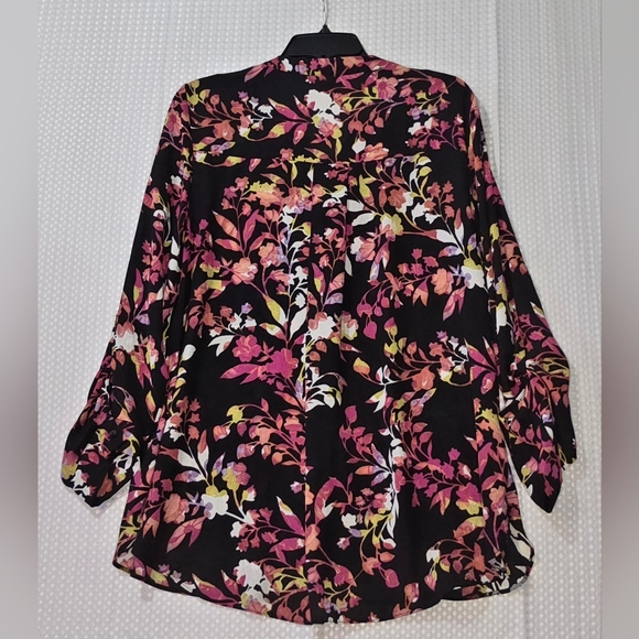 Floral Button Front Boho Romantic Floral Blouse Business Casual Office Shirt - Picture 6 of 8